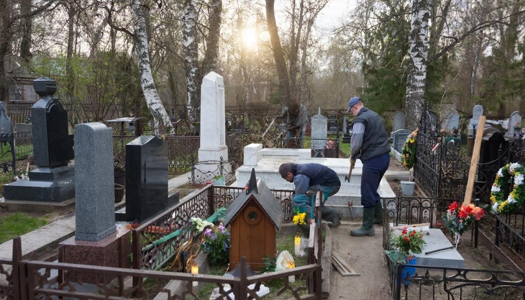 Установка памятников на кладбище — подготовка основания и монтаж надгробия | «Мемориал»